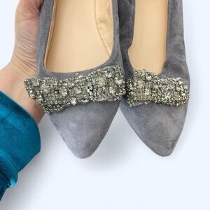 Grey suede flat shoes with bow Rhinestone detail 9.5 Annie